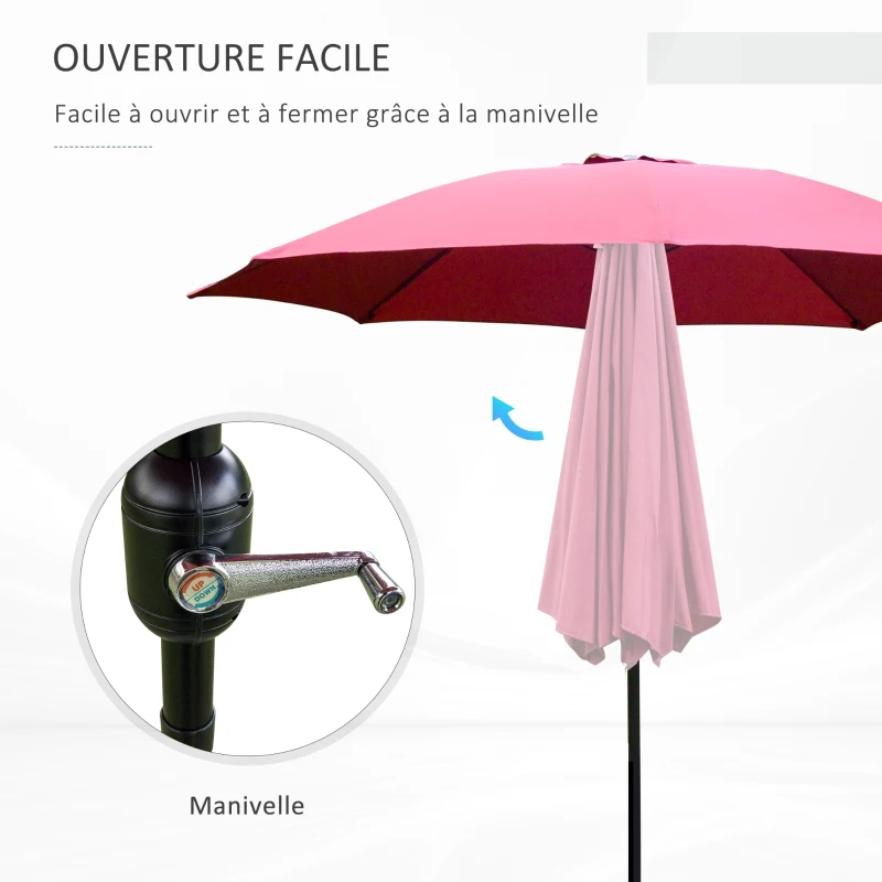 Outsunny Parasol de jardin Parasol droit Parasol inclinable aluminium fibre de verre polyester diamètre 2,65 m coloris rouge