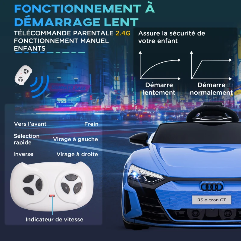 HOMCOM Voiture électrique enfant 12 V - véhicule électrique avec télécommande parentale fournie - V. Max. 5 Km/h - effets sonores, lumineux - Audi RS E-tron GT bleu(m-6)