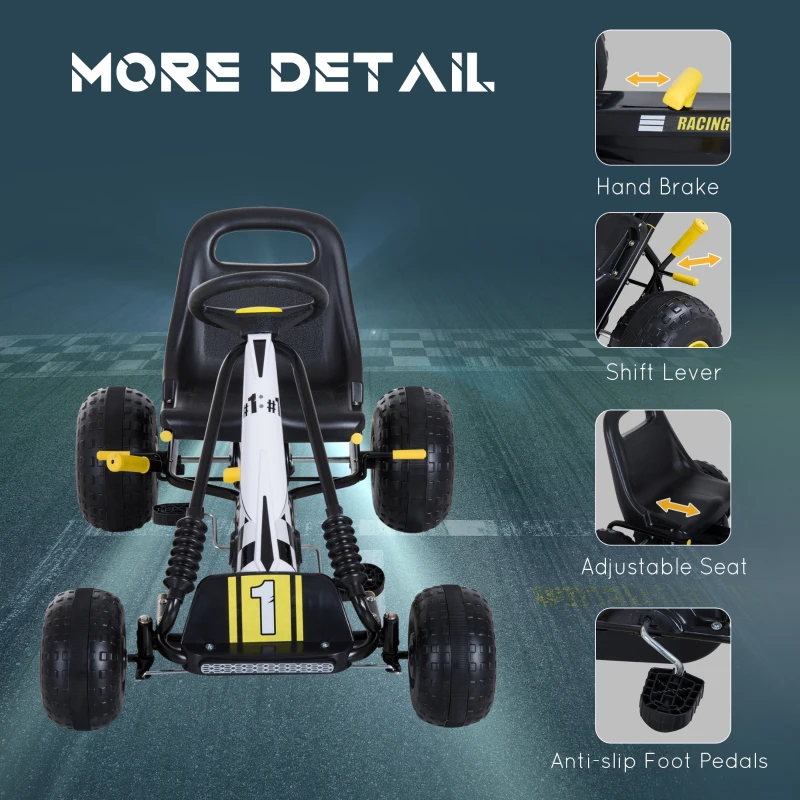 HOMCOM Kids Children Pedal Go Kart Ride on Car Adjustable Seat Braking System for 3-6 Years Old White 95 x 66.5 x 57 cm