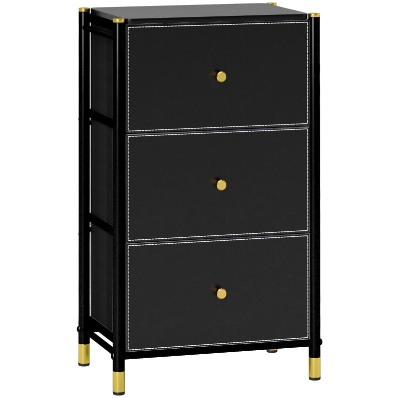 HOMCOM Chest of Drawers, Fabric Dresser with 3 Drawers and Steel Frame,  Storage Organizer Unit for Bedroom, Living Room, Hallway, Black | Aosom UK