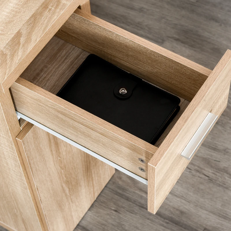 HOMCOM Scrivania Angolare Moderna in Legno con Cassetto, Armadietto e Mensole, Arredamento per Ufficio e Casa, Rovere