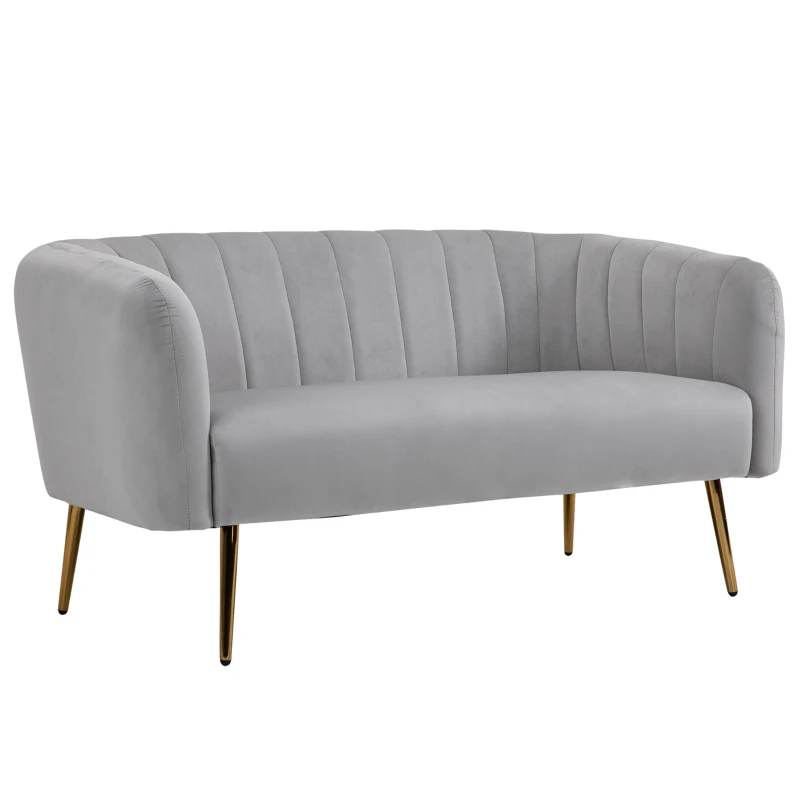 HOMCOM Canapé 2 Places Design dim. 143L x 74l x 71H cm Pieds dorés effilés Velours Gris Clair