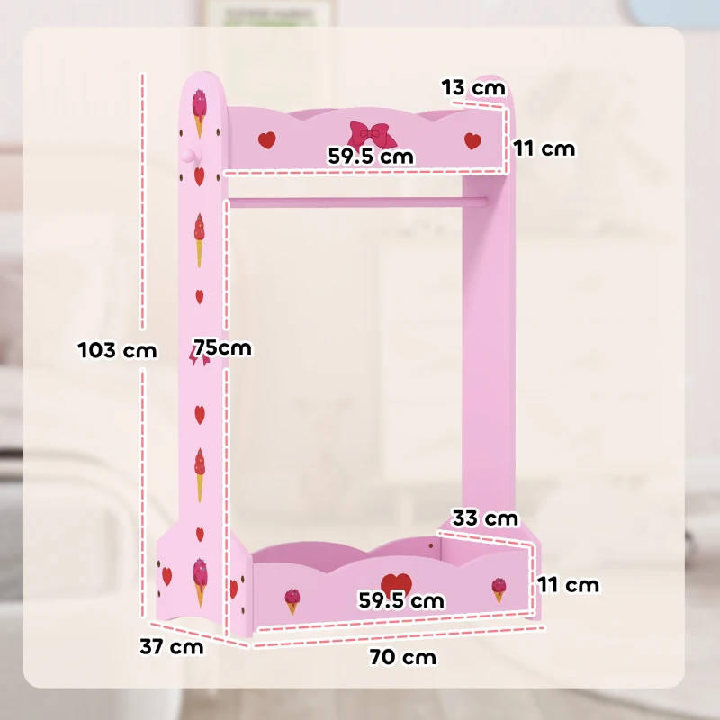 AIYAPLAY Kids Clothes Rail with Two Shelves, for 3-8 Years, Pink