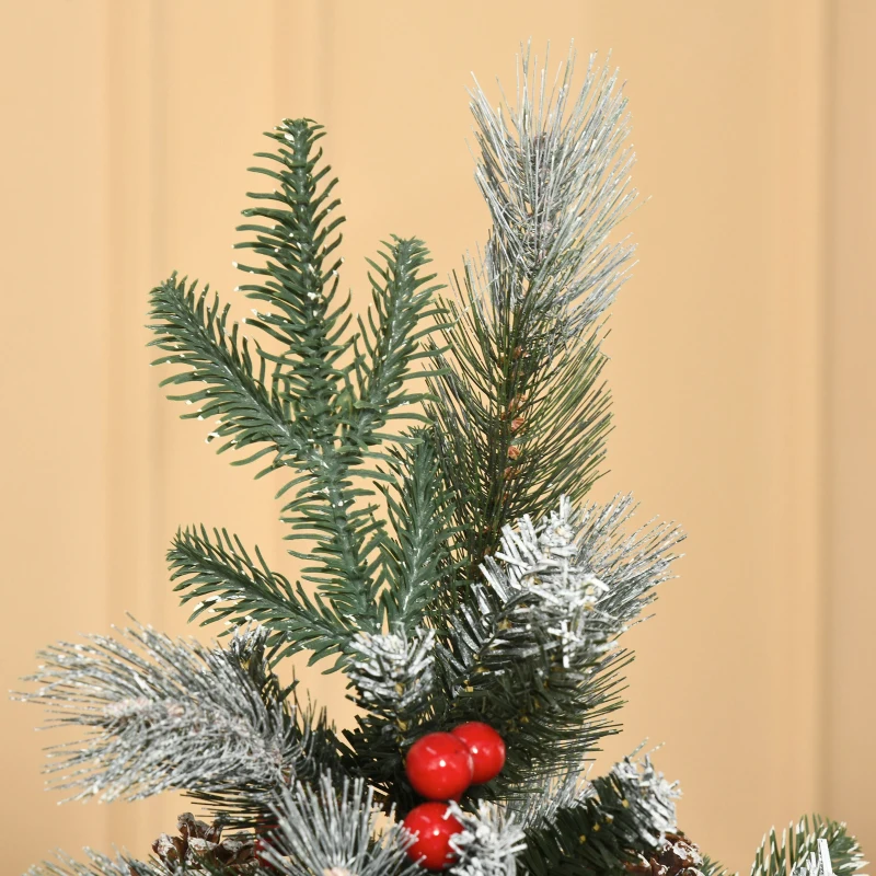 HOMCOM Albero di Natale Innevato 150cm con Bacche Rosse e Pigne Bianche, Base Rimovibile Pieghevole, 440 Rami, Verde
