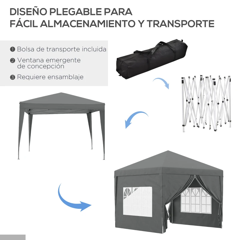 Outsunny Carpa Plegable Pop-up 3x3 m con 4 Paredes Laterales Anti-UV y Bolsa de Transporte Gris(m-5)