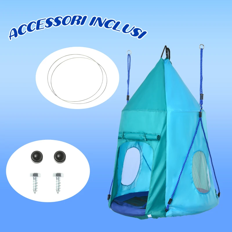 Outsunny Altalena da Giardino con Tenda per Bambini da 3-8 Anni, Ø100cm e Corde Regolabili, Blu