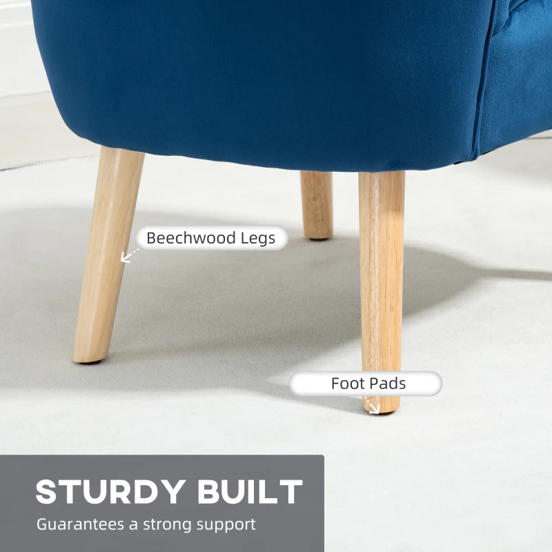 HOMCOM Velvet Accent Chair Occasional Tub Seat Padding Curved Back w/ Ottoman Wood Frame Legs Home Furniture, Dark Blue