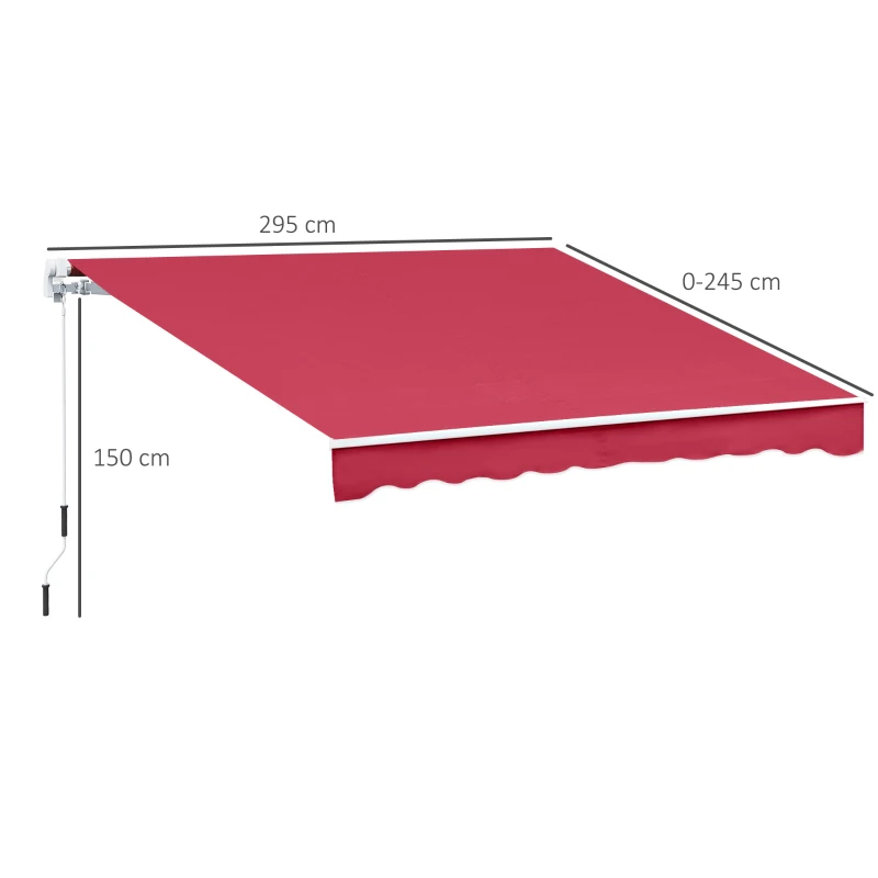 Outsunny Tenda da Sole Avvolgibile a Caduta con Manovella, in Alluminio e Poliestere, 295x245cm, Rosso Scuro