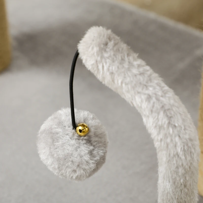 PawHut Arbre à chat grattoir design avec jeu 2 pompons suspendus 2 poteaux jute plateforme peluche jute 48 x 38 x 42 cm gris