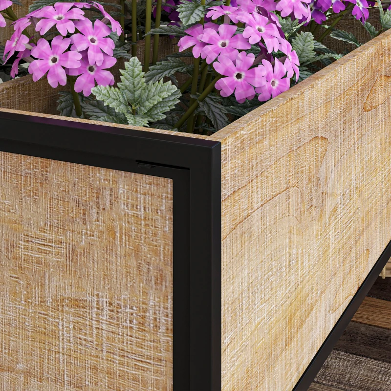 Outsunny Lot de 2 jardinières sur pieds en bois et métal 2 tailles 80 x 20 x 70 cm - 60 x 20 x 50 cm noir et naturel