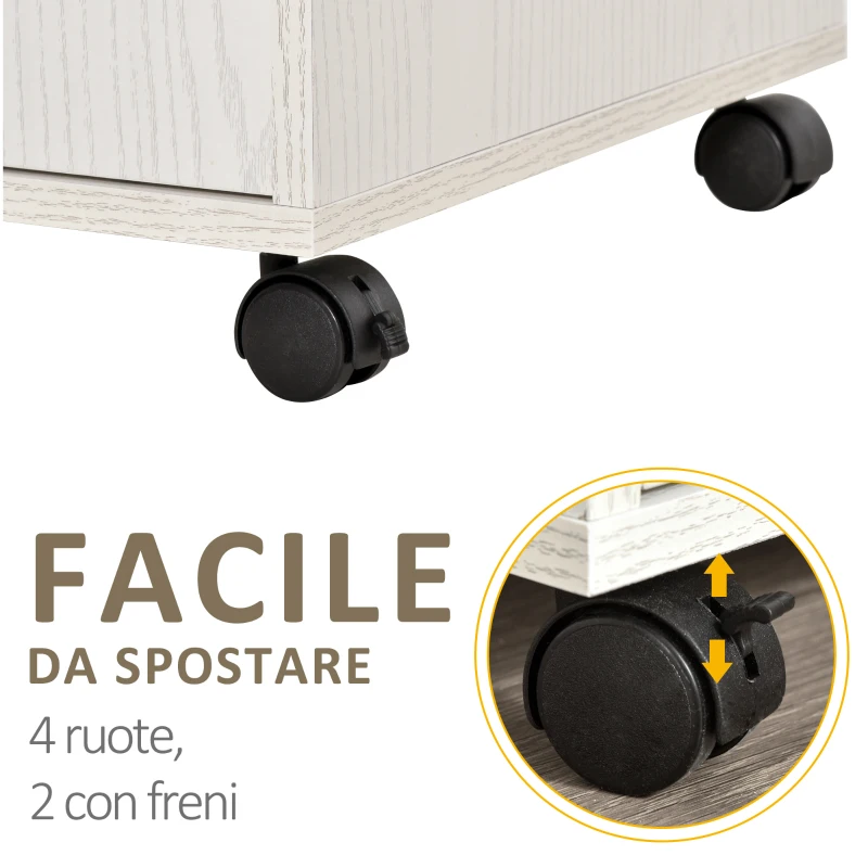 HOMCOM Mobile Cucina Multiuso con Ruote, Armadietto e Ripiano per Microonde, Credenza Alta in Legno Truciolare, 60.4x40.3x97cm Bianco