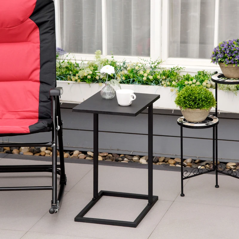 HOMCOM Table Basse Table d'appoint guéridon Bout de canapé intérieur extérieur métal époxy Noir