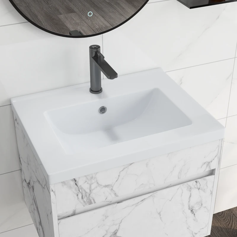 kleankin Meuble sous lavabo suspendu meuble de salle de bain avec bassin et tiroir design moderne 60 x 45,5 x 45 cm blanc