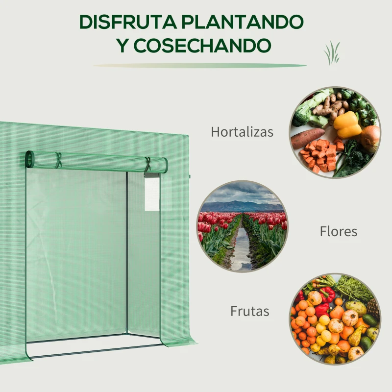 Outsunny Invernadero de Exterior con Ventanas y Marco de Acero Invernadero para Cultivar Tomates Flores 200x76x168 cm Verde