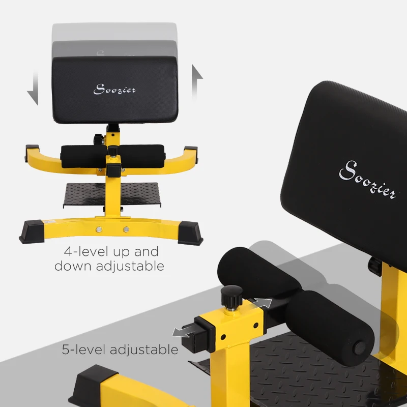 HOMCOM Squat Bench Trainer Sit Up Machine Multifunctional Equipment Abdomen and Leg Strength Indoor Household Fitness Device Yellow