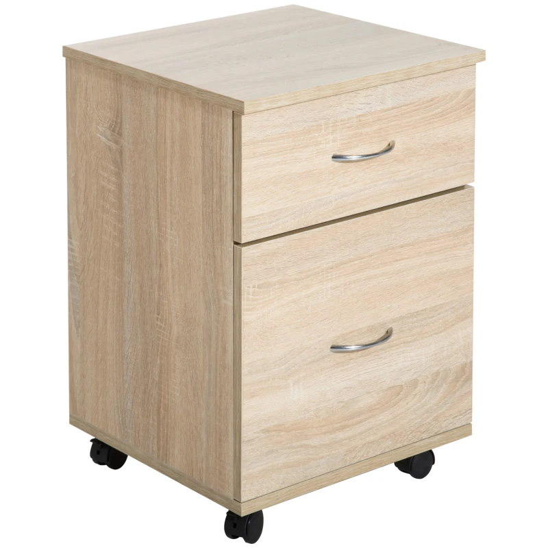 HOMCOM Two Drawer Filing Cabinet with Wheels- Oak