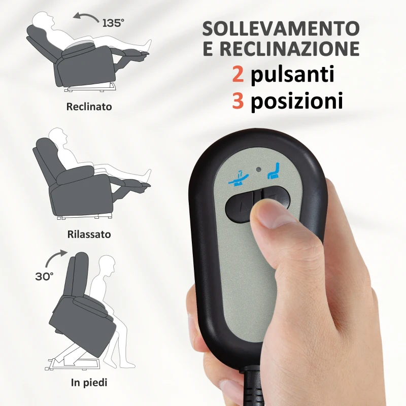 HOMCOM Poltrona Alzapersona Elettrica Reclinabile con Telecomando e Tasca in Tessuto, Grigio Carbone