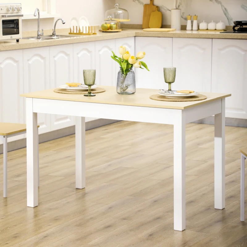 HOMCOM Tavolo da Pranzo 4-6 Posti Design Moderno per Cucina e Soggiorno, 119x70x75cm, Bianco e Legno