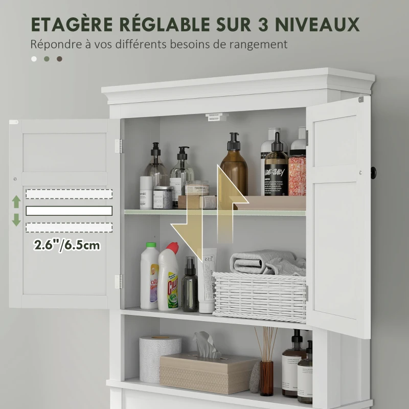 HOMCOM Meuble WC dessus de toilette meuble machine à laver meuble salle de bain placard 2 portes étagères réglables blanc