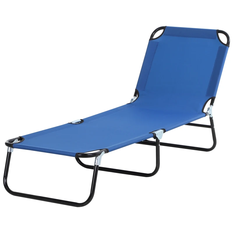 Outsunny Foldable Sun Lounger with 5-Position Adjustable Backrest, Outdoor Portable Recliner Chaise Lounge Chair with Breathable Mesh Fabric, Blue