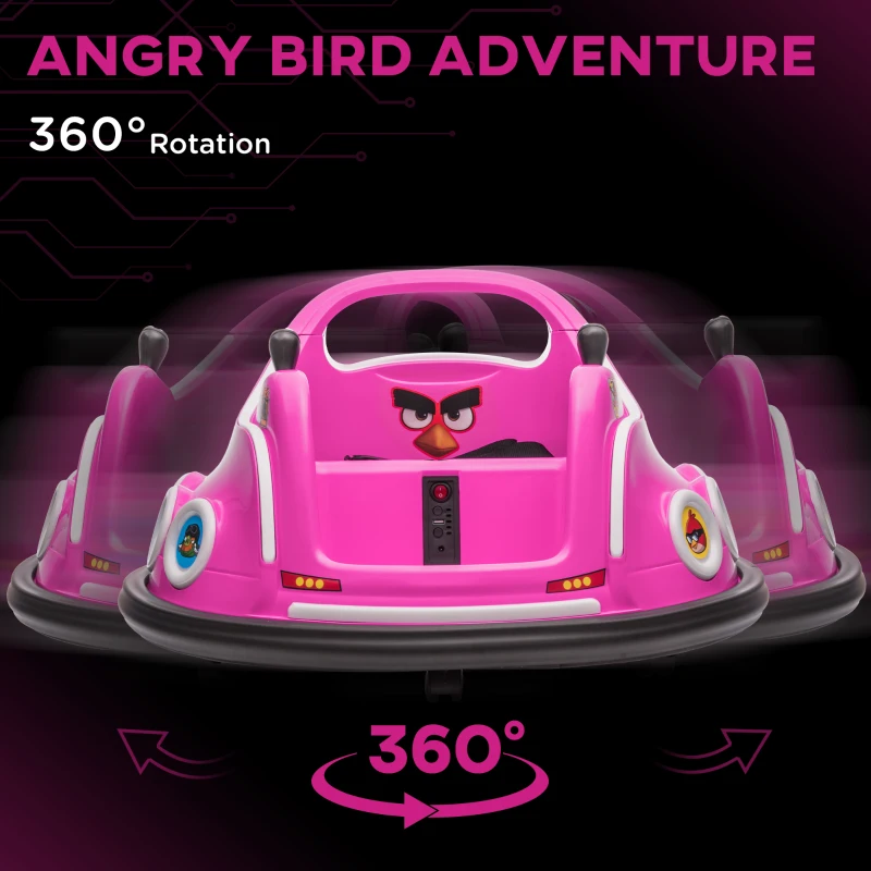 AIYAPLAY Angry Bird Licensed Waltzer Car, 12V Kids Bumper Car w/ Joysticks, Remote, Music LED Lights, Pink