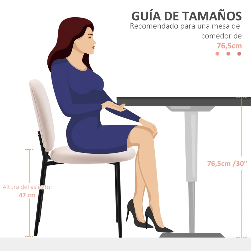 HOMCOM Juego de 2 Sillas de Comedor con Respaldo y Patas de Acero para Salón Cocina Carga 120 kg 46x59x82 cm Rosa Claro