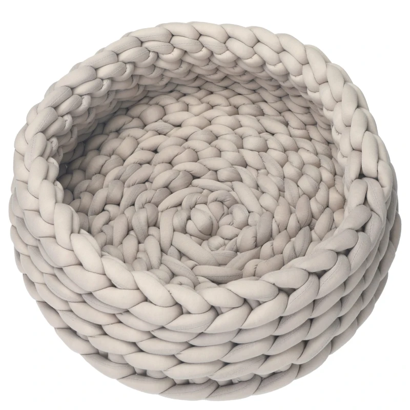 PawHut Panier pour chien et chat de 50 cm de diamètre effet tressé tricot - coussin amovible et lavable en Machine - beige