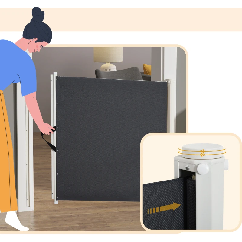 PawHut Barrière de sécurité barrière animaux rétractable automatique 1,15L x 0,83H m teslin métal gris