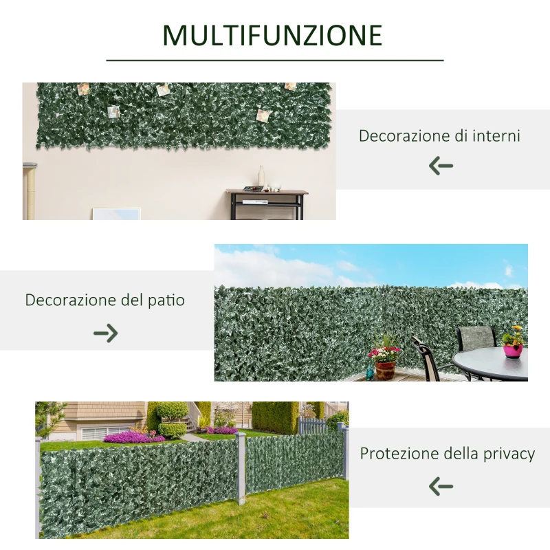 Outsunny Edera Finta per Balconi in PE Anti-UV, Rotolo Siepe Artificiale con Foglie, 240x100cm, Verde Scuro