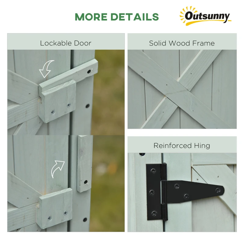 Outsunny Wooden Garden Shed, Outdoor Storage Cabinet with 2 Shelves and Hooks, Locking Organiser Outdoor Narrow Tool House, 74x55x155cm, Green