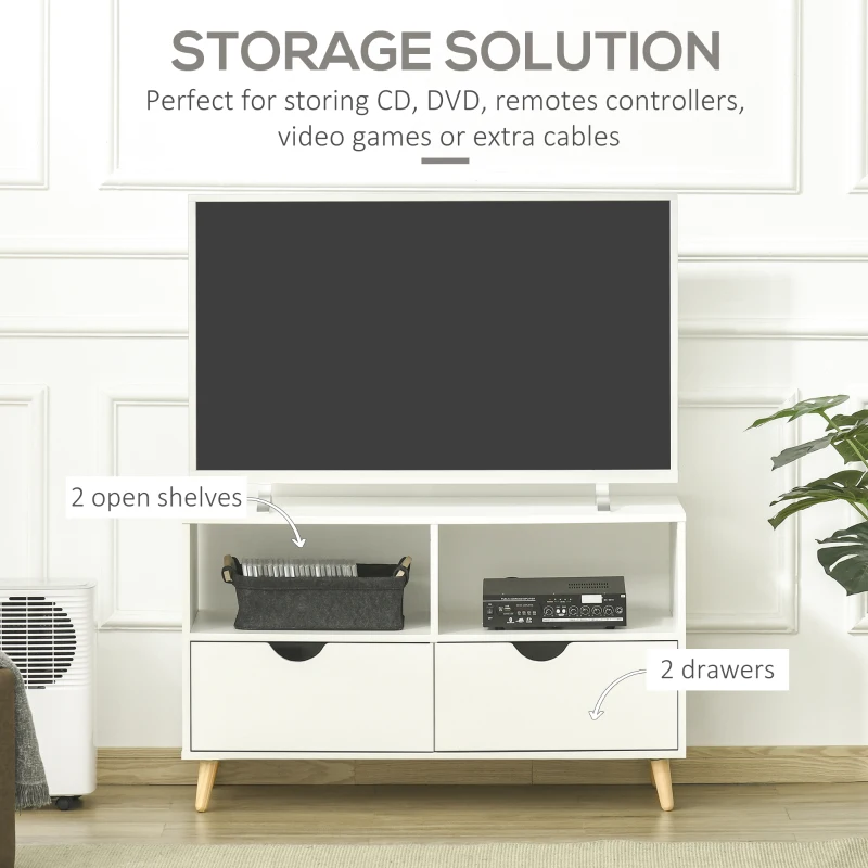HOMCOM TV Stand Cabinet for TVs up to 42", Modern TV Unit with Shelf, Drawers and Storage Cabinet, Entertainment Center for Living Room, White