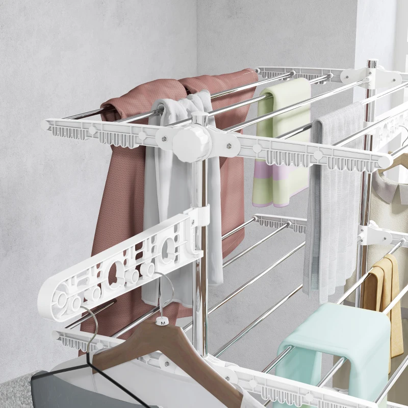 HOMCOM Séchoir à Linge étendoir pliable ailes latérales utilisation intérieure et extérieure 142 x 55 x 172 cm 4 niveaux