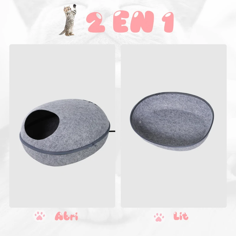 PawHut Coussin chauffant chat panier chat grand confort dim. 47L x 38l x 24H cm température max. 40°C polyester gris