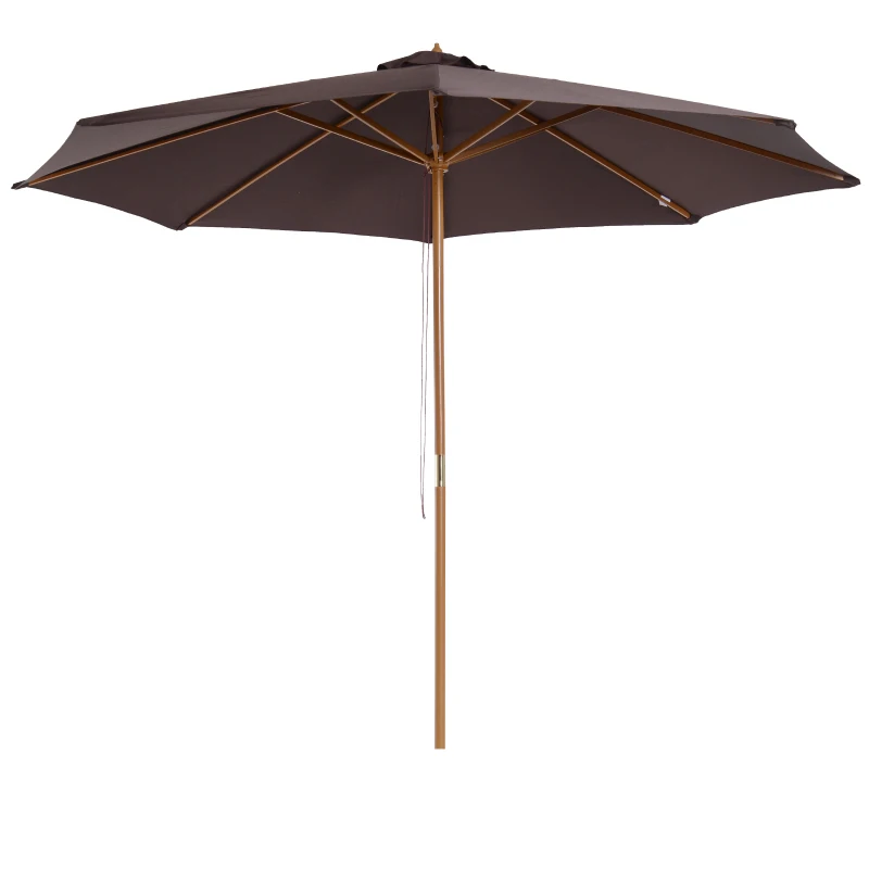 Outsunny Parasol de jardin extérieur parasol droit double toit en bois polyester haute densité protection solaire Ø 3 x 2,5 m chocolat