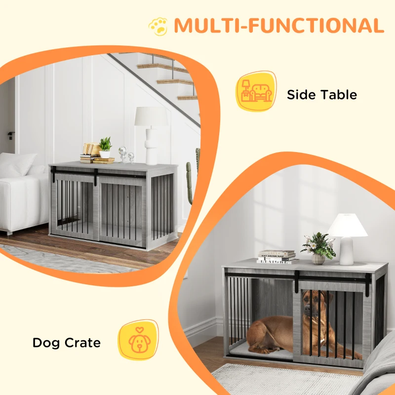 PawHut 46.46'' Dog Crate Furniture with Removable Cushion & Security Latch for Extra Large Dogs - Grey
