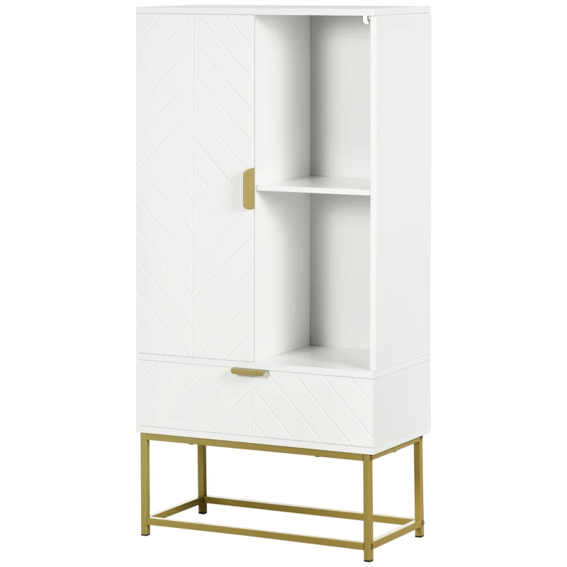 kleankin Armoire salle de bain meuble de rangement 1 placard 2 niches 1 tiroir contemporain graphique dim. 60L x 30l x 120H cm