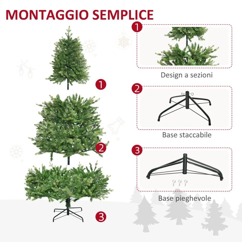 HOMCOM Albero di Natale Artificiale e Ignifugo per Interni con 2056 Rami e Base in Metallo, Ø124x228 cm, Verde