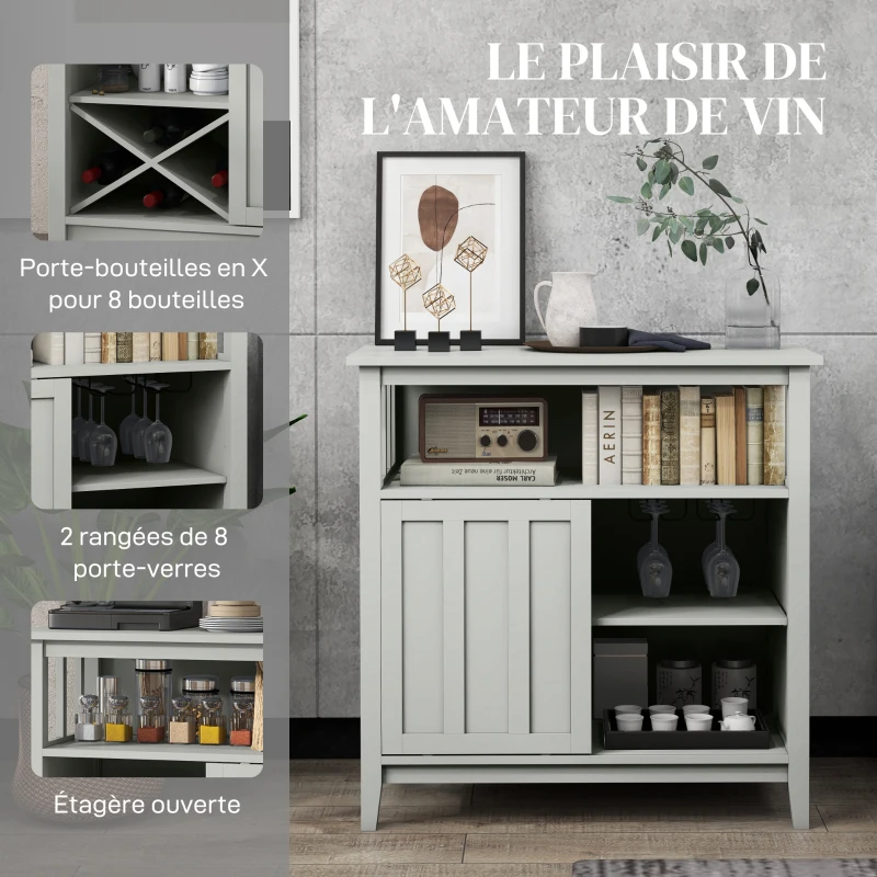 HOMCOM Meuble buffet avec range bouteille, porte coulissante, 2 rangées porte-verre et niche ouverte 80L x 40l x 82H cm