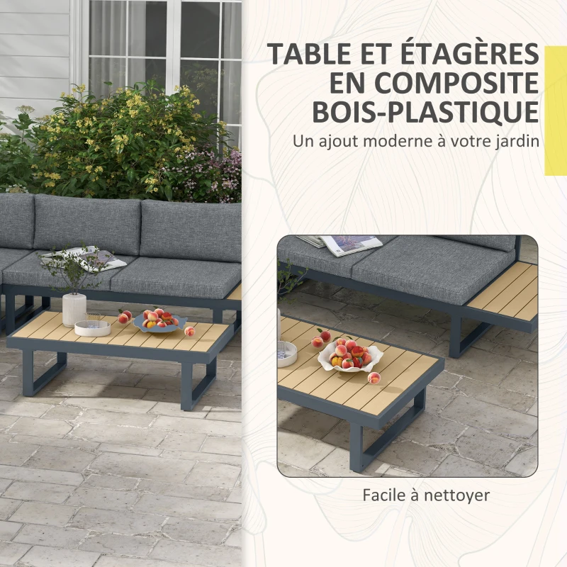 Outsunny Ensemble salon de jardin d'angle design 5 places coussins table basse alu. gris anthracite et imitation bois
