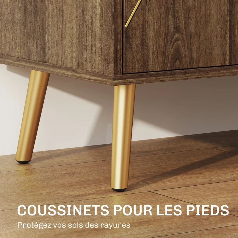 HOMCOM Buffet salon meuble de rangement avec décoration à lignes d'acier dorées, étagère réglable, pieds en acier