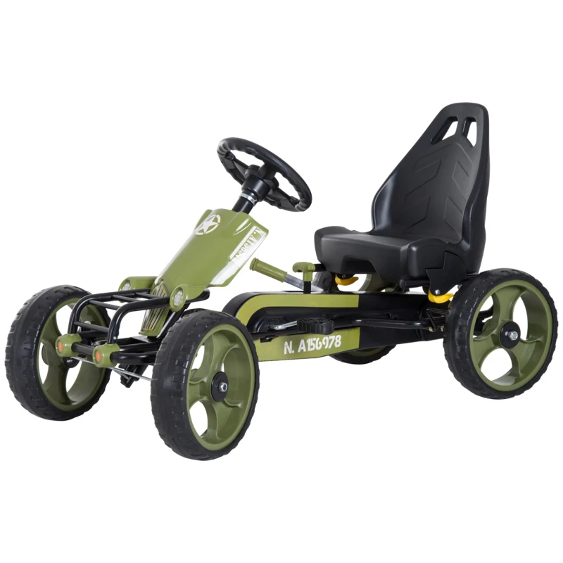 HOMCOM Go-Kart a Pedales para Niños de +3 Años Coche de Pedales con Embrague Freno Asiento Ajustable Carga Máx. 35 kg 105x54x61 cm Verde