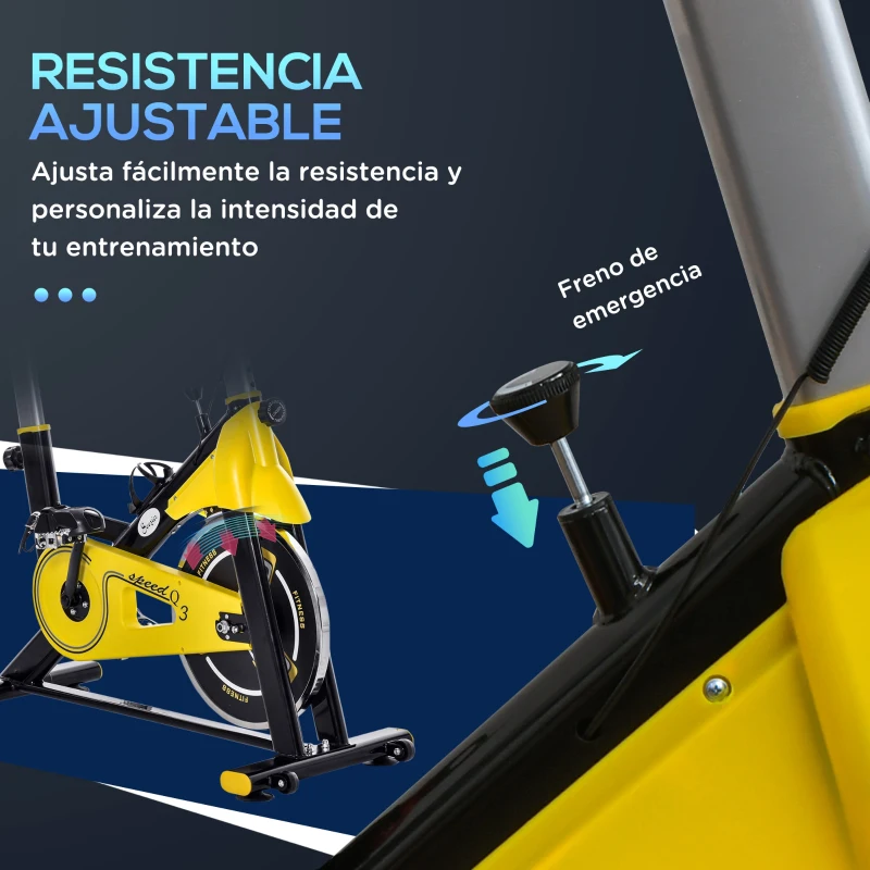 HOMCOM Bici Estática Bicicleta de Fitness con Resistencia Regulable Pantalla LCD Ruedas Manillar y Asiento Ajustable Amarillo