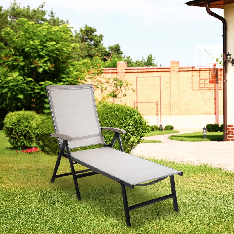 Outsunny Outdoor Folding Sun Lounger, 5-Position Adjustable Chaise Lounge Chair with Aluminium Frame for Patio, Pool and Garden, Brown