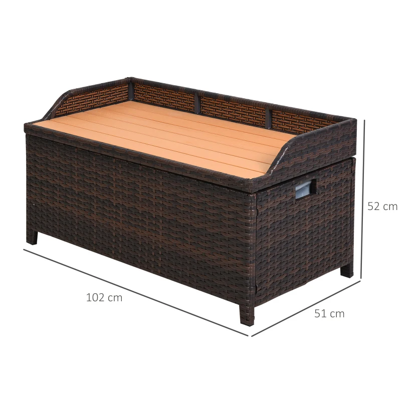 Outsunny 130 L Rattan Garden Storage Box, with Seat - Mixed Brown