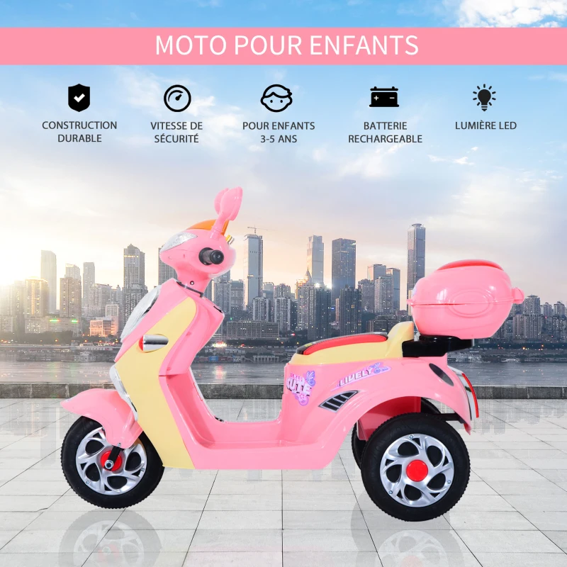 HOMCOM® Scooter électrique pour Enfant 3 Ans 6 V Métal + polypropylène 108 x 51 x 75 cm Rose/Blanc(m-4)