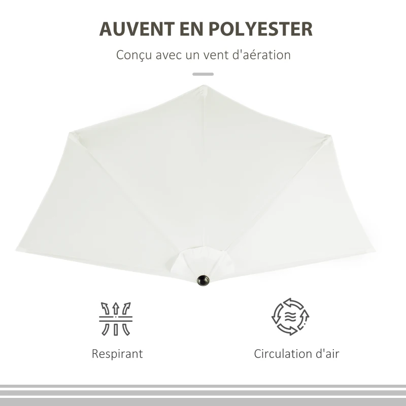 Outsunny Demi-Parasol Ø 2,7 m parasol de balcon 5 entretoises métal polyester crème