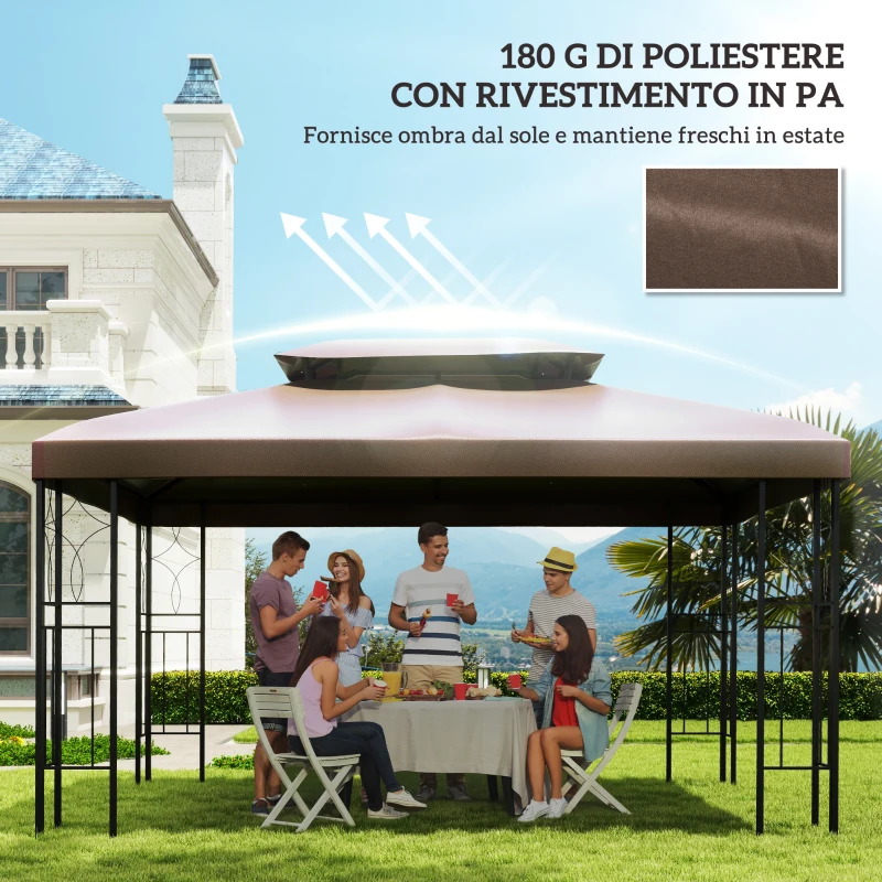 Outsunny Copertura per Gazebo da Giardino Tetto Sostitutivo Anti-UV Impermeabile in Poliestere 3x4m, Marrone