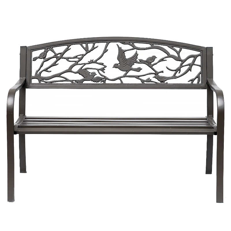Outsunny Banc de Jardin 3 Places banc extérieur jardin Style Rural Chic pour balcon terrasse patio 127 x 60 x 85 cm métal époxy anticorrosion Brun