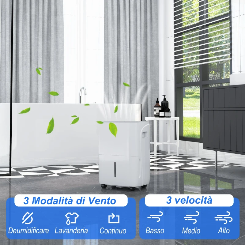HOMCOM Deumidificatore Portatile 30L/Giorno con Serbatoio 4L, 3 Velocità e 4 Funzioni, Timer fino 24 Ore, Bianco