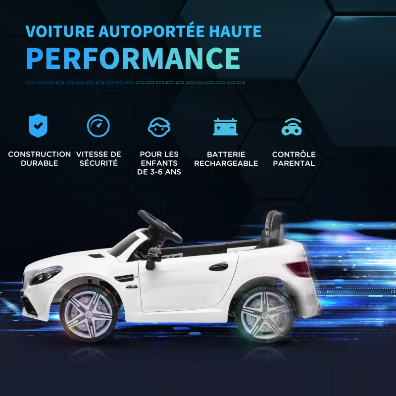 AIYAPLAY Voiture électrique enfants licence Mercedes SLC 300 12V V. Max. 5 Km/h effets sonores lumineux télécommande blanc(m-4)